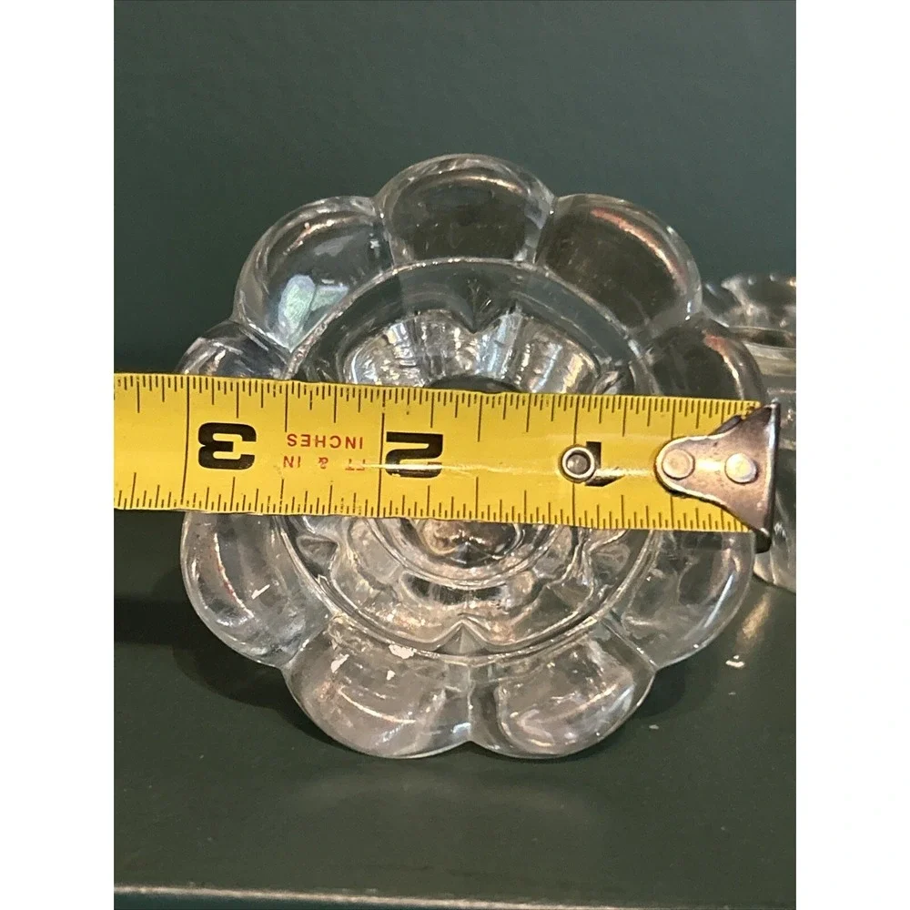 Vintage Pair of Clear Glass Floral Rosette Candleblock Candle‎ Holders Set Decor